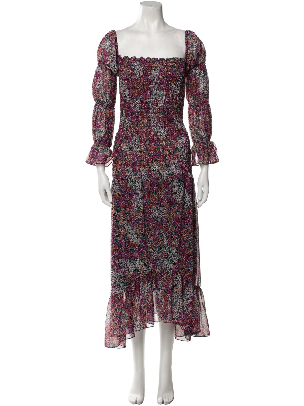 MISA Los Angeles Rashida Smocked Square-Neck Floral Midi Dress in Multicolor